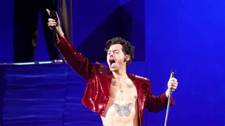 Harry Styles performing on the stage.