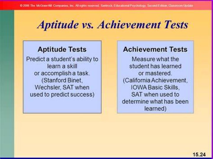 What is the difference between aptitude and achievement tests?