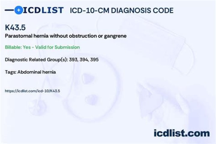 What is the ICD 10 code for Parastomal hernia?